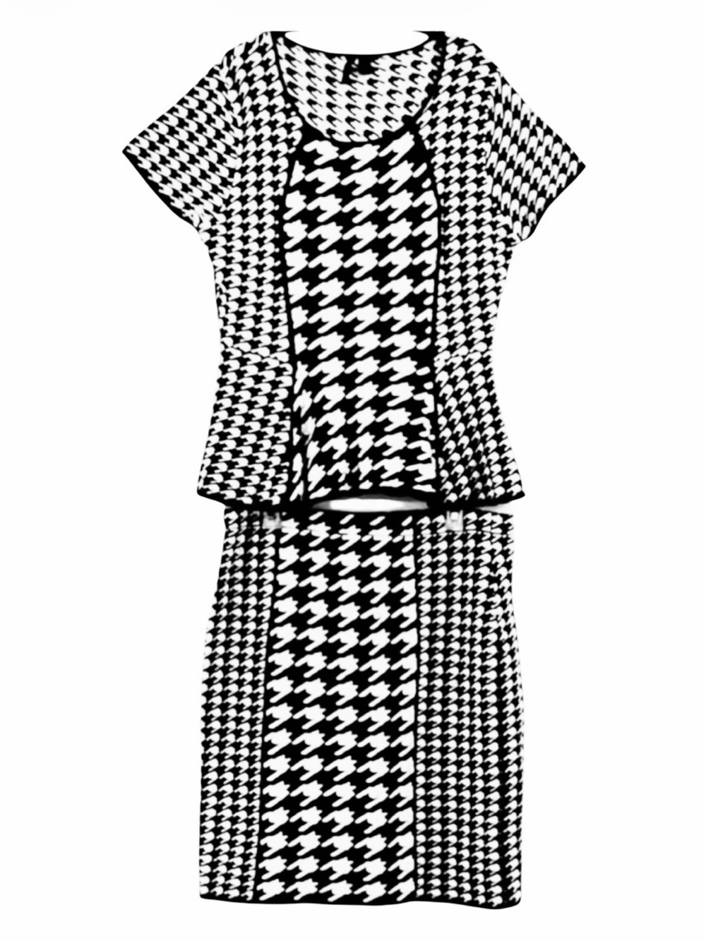 Elle Collection Houndstooth Peplum Top & Pencil Skirt Matching Set L